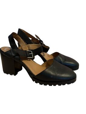Madewell Black Leather Block Heel Slingback Pumps